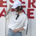 Lace Up Letter Elbow-sleeve T-shirt
