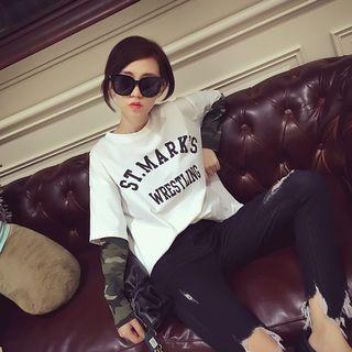 Lettering Mock Two-piece Long-sleeve T-shirt