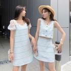 Short-sleeve Mini Striped A-line Dress / Striped Tank Top / Mini A-line Skirt / Set