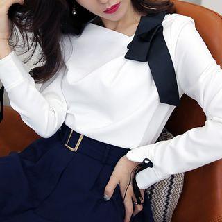 Long-sleeve Contrast Strap T-shirt