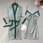 Loungewear Set : Contrast Trim Suspender Sleep Dress + Robe
