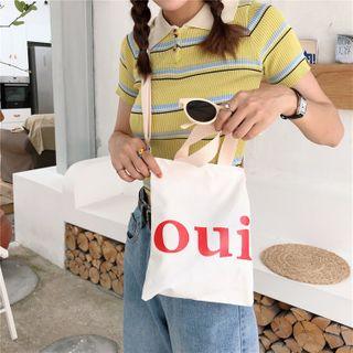 Lettering Canvas Crossbody Bag Oui - White - One Size