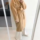 Notched-lapel Open-front Long Coat With Tie-belt
