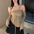 Cold-shoulder Irregular T-shirt / Long-sleeve Shrug
