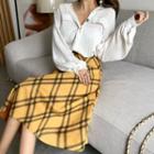 Plain Shirt / Plaid A-line Midi Skirt