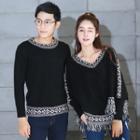 Couple Matching Panel Long-sleeve Knit Top / Cape