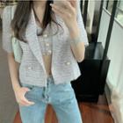 Short-sleeve Striped Double Breasted Blazer / Striped Camisole