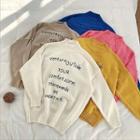 Plain Lettering Printed Mock-neck Long-sleeve Knit Top