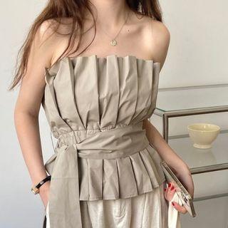 Strapless Pleated Tie-waist Top