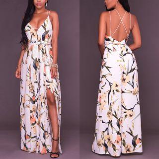 Printed Slit-side Jumpsuit