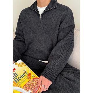 High-neck Zip-front Boxy Sweater