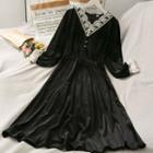 Lace-trim Velvet Midi Dress Black - One Size