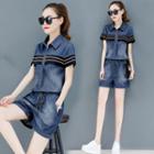 Short-sleeve Denim Wide-leg Playsuit