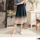 Mesh Panel Striped Knit A-line Skirt