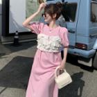 Short-sleeve Plain Midi Dress / Ruffled Camisole Top