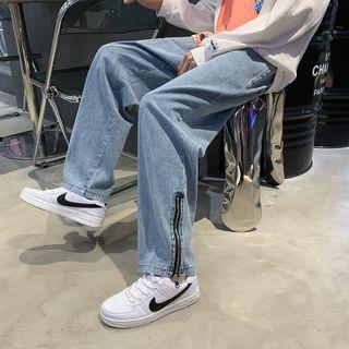 Mid Rise Zip-hem Loose Fit Jeans