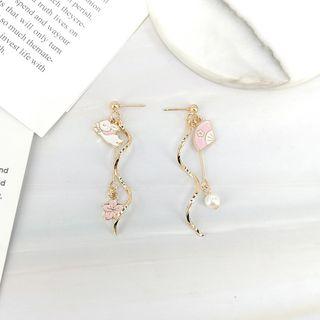 Alloy Non-matching Rabbit Fan Flower Faux Pearl Dangle Earring
