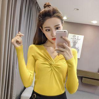 Knot Front Long Sleeve Knit Top
