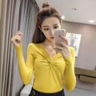 Knot Front Long Sleeve Knit Top