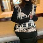 Turtleneck Knit Midi Dress / Sleeveless Plaid Knit Top