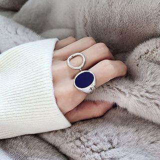 925 Sterling Silver Disc & Cross Open Ring