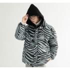 Mock Two-piece Zebra Print Hooded Zip Jacket