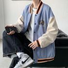 Long-sleeve Color Block Dog Print Baseball Jacket