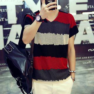 V-neck Colour Block Short-sleeve T-shirt