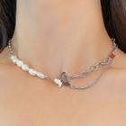 Faux Pearl Chain Necklace Silver & White - One Size