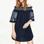 Floral Embroidered Collar Sheath Dress