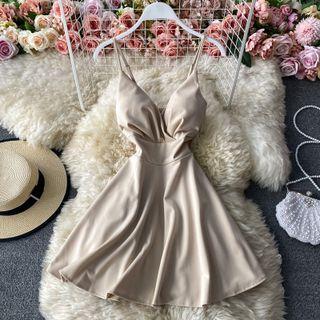 Spaghetti Strap Plain A-line Mini Dress