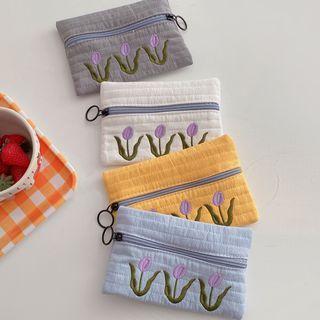 Floral Embroidered Zip Pouch