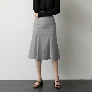 Zip-side Houndstooth Midi Flare Skirt