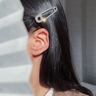 Safety Pin Rhinestone Hair Clip 1 Pc - Silver - One Size