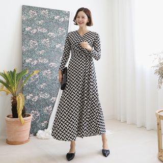 Geo Pattern Maxi Wrap Dress