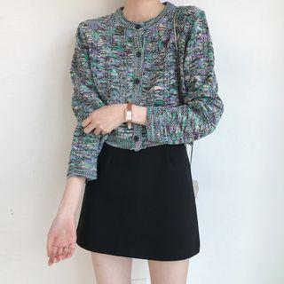 Long-sleeve Buttoned Round-neck Knit Top As Shown In Figure - One Size