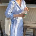 Long-sleeve Striped Midi Shirt Dress Stripes - Blue & White - One Size