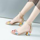 Flower Print Ankle-strap Chunky-heel Sandals