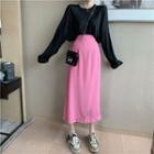 Plain Long-sleeve T-shirt / High-waist Midi Skirt