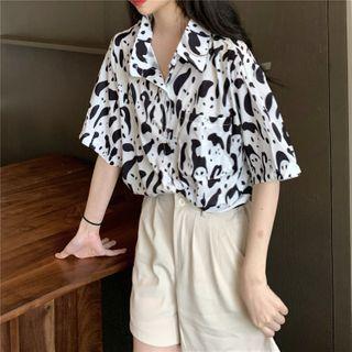 Printed Short Sleeve Shirt / Wide Leg Shorts