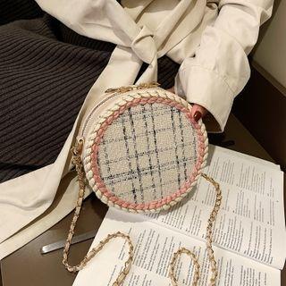 Chain Plaid Panel Round Crossbody Bag