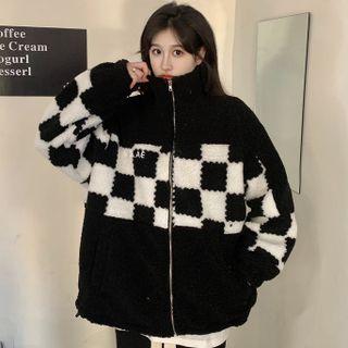 Checkered Panel Zip Jacket Black - One Size