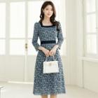 Square-neck Contrast-trim Lace Dress