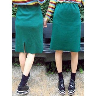 Band-waist Ribbed Skirt