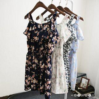 Floral Print Cold Shoulder Chiffon Dress