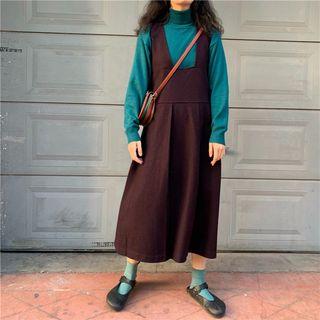 Plain Turtle-neck Long-sleeve Top / Jumper Dress
