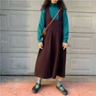 Plain Turtle-neck Long-sleeve Top / Jumper Dress