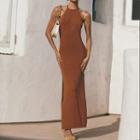 Halter-neck Plain Knit Midi Dress
