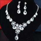 Set: Rhinestone & Glass Pendant Necklace + Dangle Earring