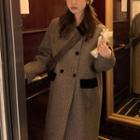 Double Breasted Plaid Coat Houndstooth - Brown & Khaki - One Size